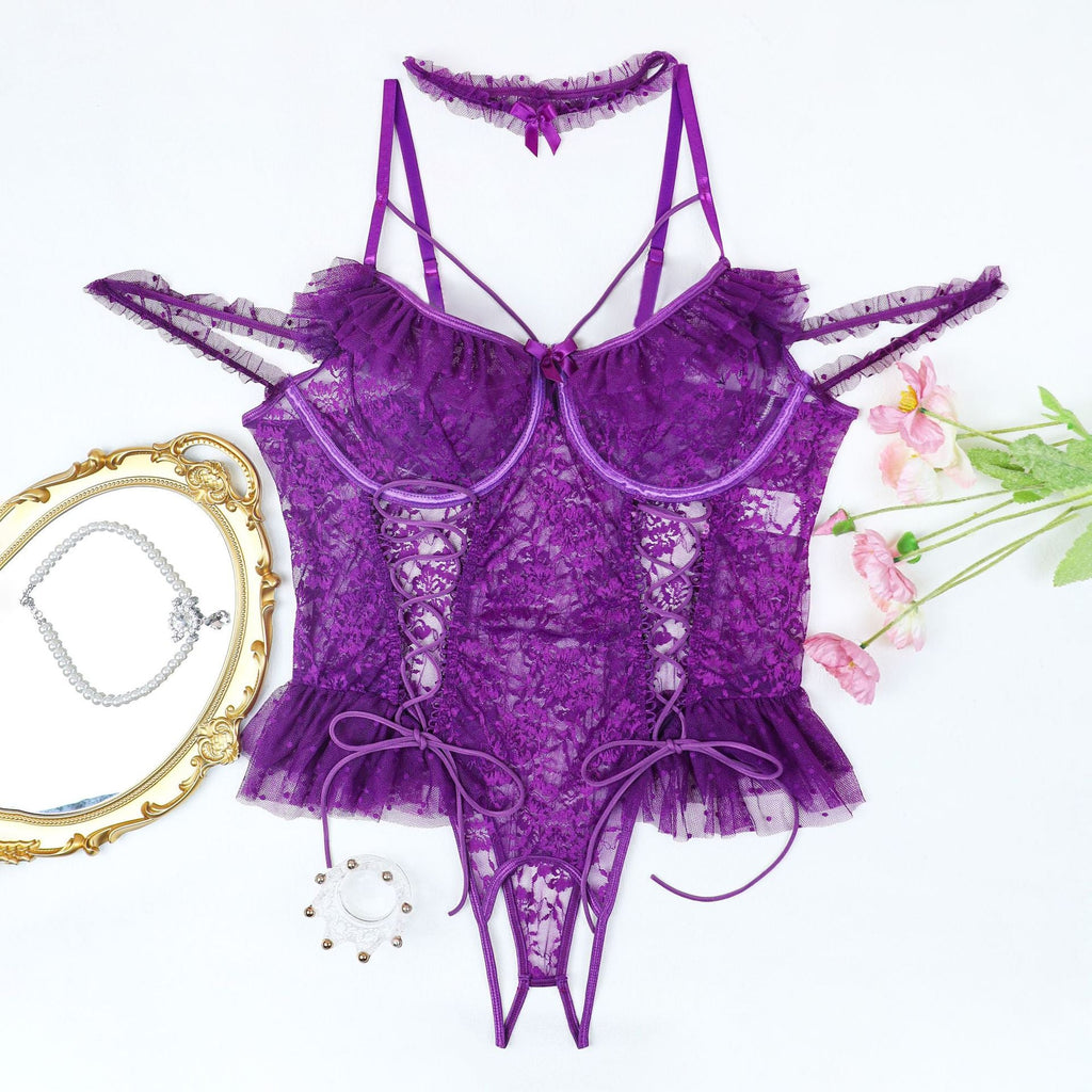 2 Packs Plus Size Sheer Lace Bodysuits