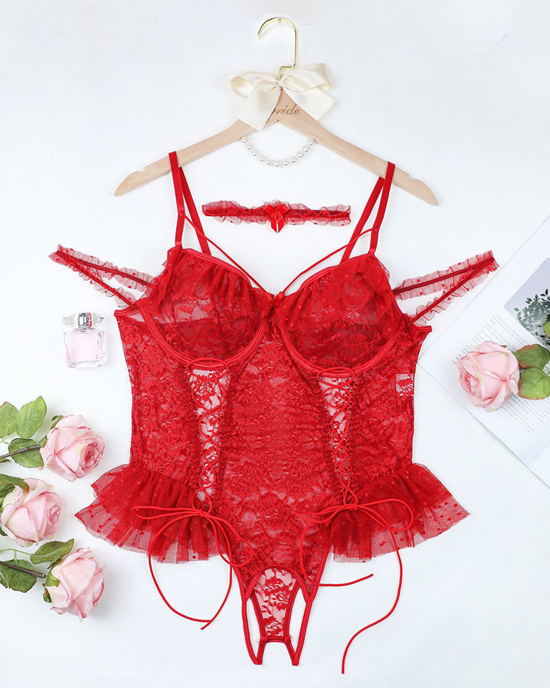 2 Packs Plus Size Sheer Lace Bodysuits