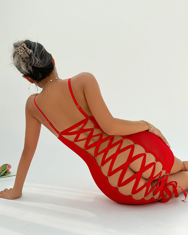 2 Packs Backless Lace-Up Mini Dresses