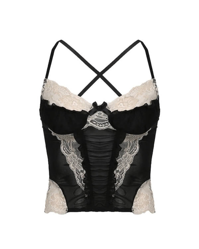 Ruffle Ruched Patchwork Cross Back Crop Top
