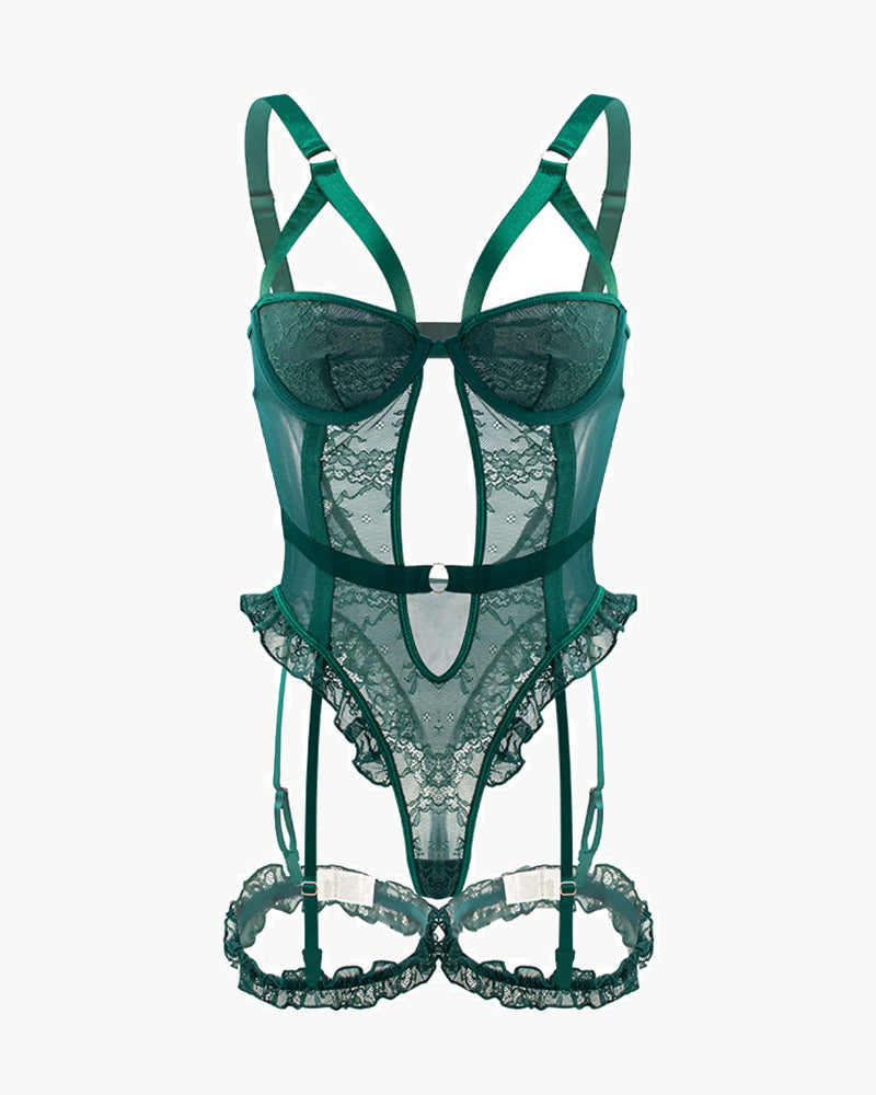 Backless Lace Garter Teddy With Leg Rings