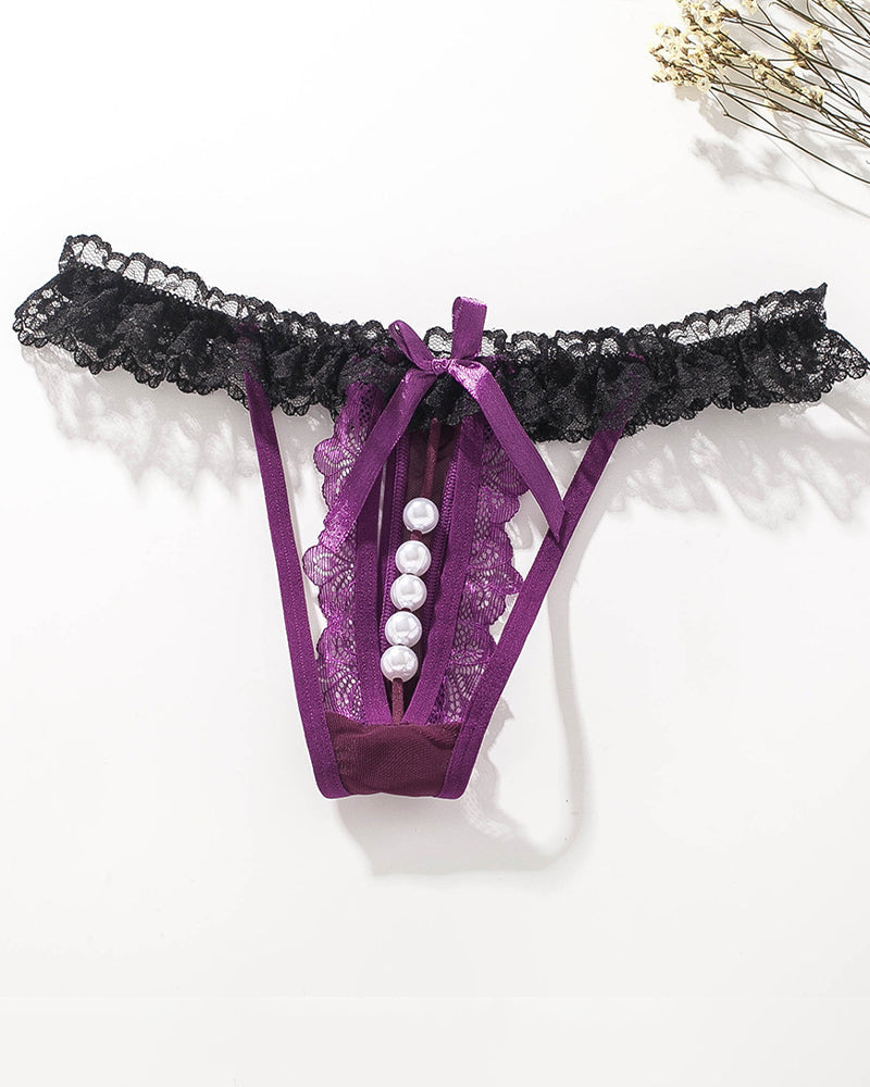 Lace Low-Rise Pearl Thong Panties