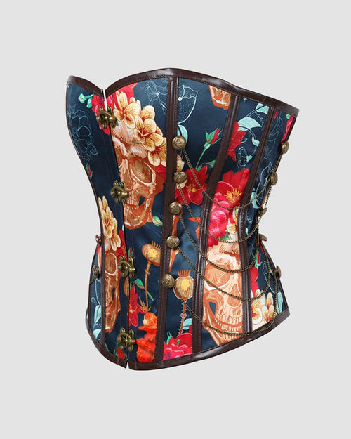 1950s 12 Boned Cotton Button Chain Corset