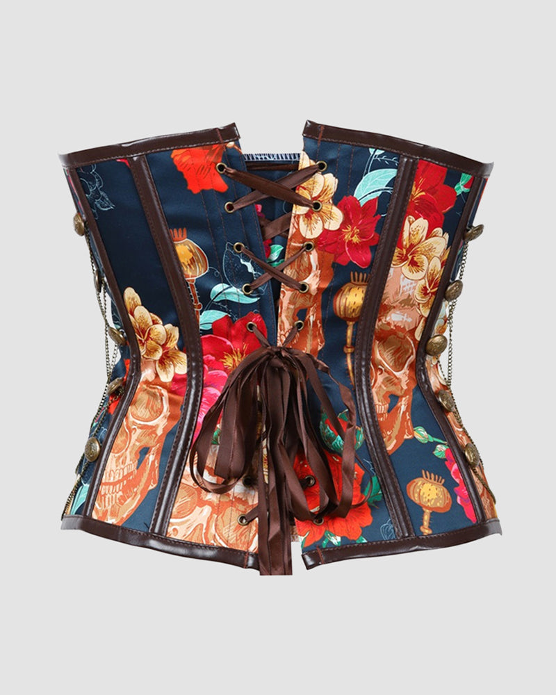 1950s 12 Boned Cotton Button Chain Corset