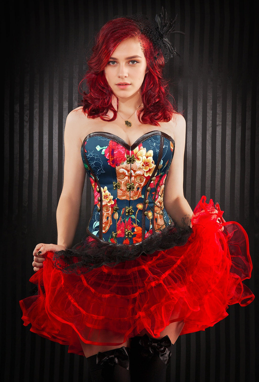 1950s 12 Boned Cotton Button Chain Corset