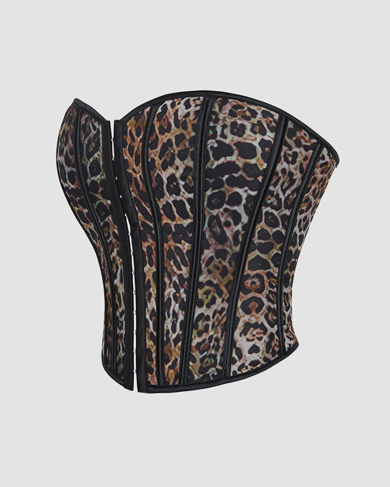 1960s 14 Boned Cotton Leopard Single Breasted Corset