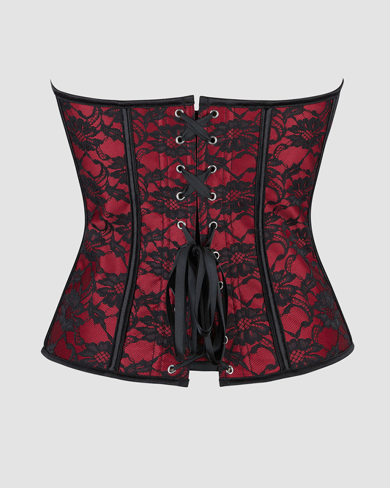 1950s 12 Boned Cotton Laceless Dark Red Corset
