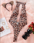 Deep V Hollow-Out Leopard Bodysuits