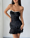 Retro Velvet Ruffle Mesh Dress
